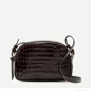 J. Crew Dark Brown Croc-Embossed Leather Crossbody Bag